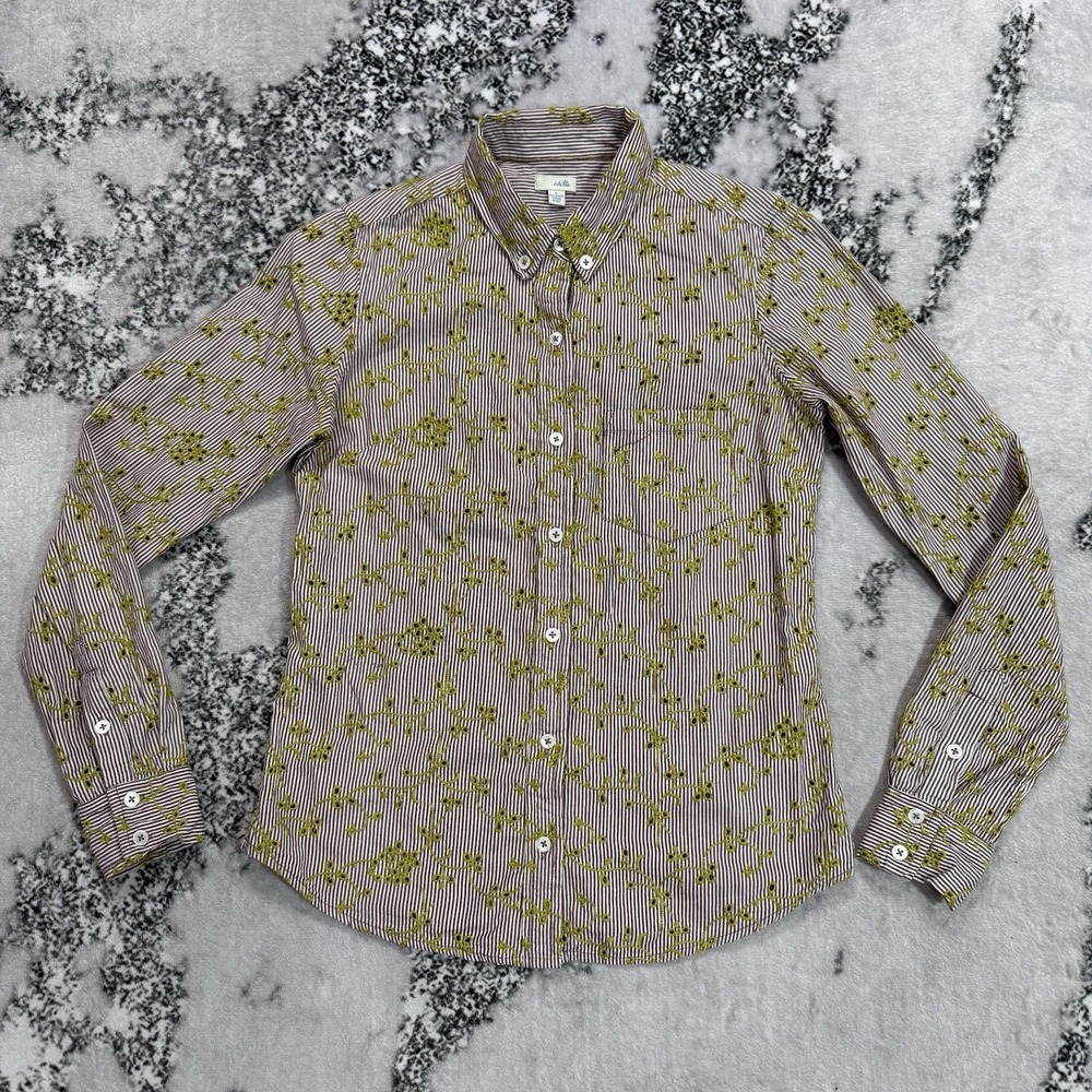 Anthropologie Odille Shirt Womens 6 Embroidered Striped Cotton Button Down Y2K